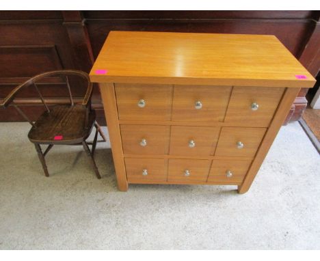 A modern oak CD rack/chest, together with a mahogany child's chair