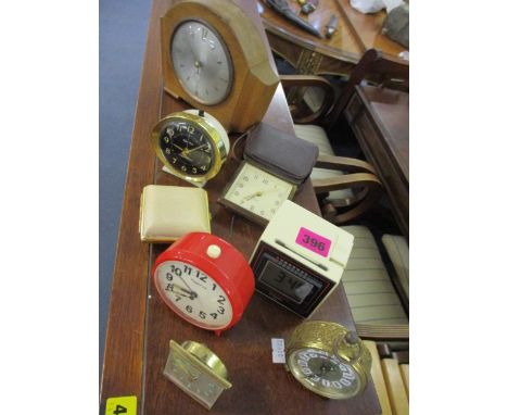 Mixed table alarm clocks to include a Smiths vintage travelling clock