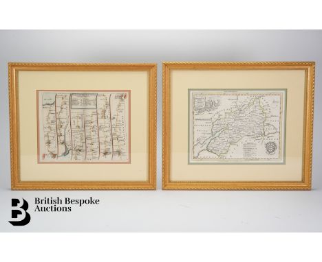 T. Kitchin map of Gloucestershire, hand coloured, printed for R. Baldwin and another strip road map by John Senex, Bristol to