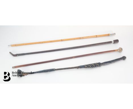 Officer's bamboo swagger stick, with sterling silver finial and insignia for the Highland Light Infantry (HLI), London assay 