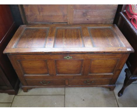 A 19th century pine mule chest with bracket feet, approx 113cm W 50cm D 65cm H, in good condition 