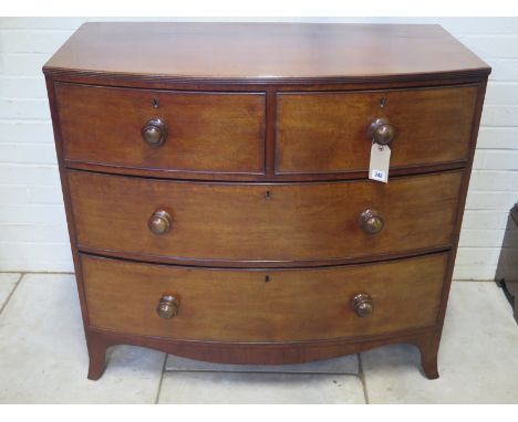 A 19th century mahogany bow fronted chest on splayed bracket feet, on good condition, 105cm W x 55cm D x 96cm H 