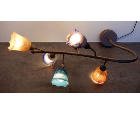 Greek light fittings made by The Roots, Athens circa 2009 - Ceiling fitting antique gold effect metalwork - six hand blown gl