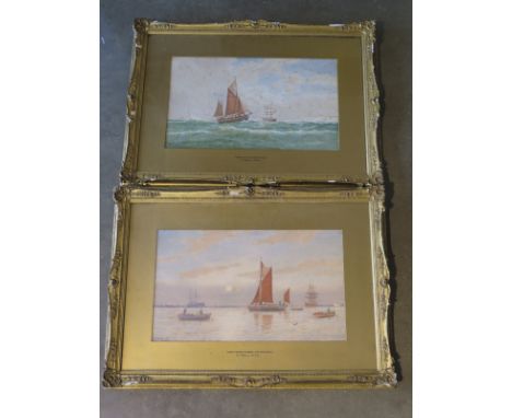 A pair of watercolours by G S Walters, R B A entitled Sunset on the Medway - off Sheerness, and Trawler off the South Forelan