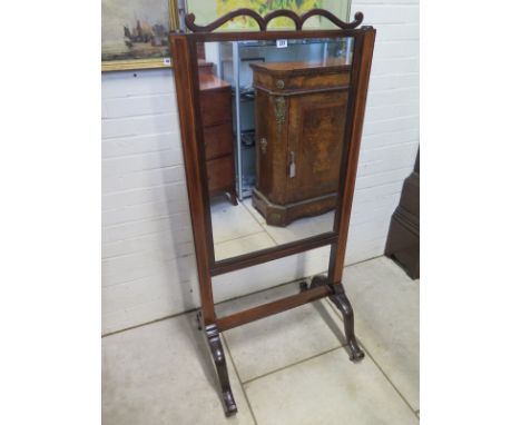 A mahogany and satin wood inlaid cheval mirror, with sash lighting system, approx 143cm H x 67cm W x 55cm D - in good conditi