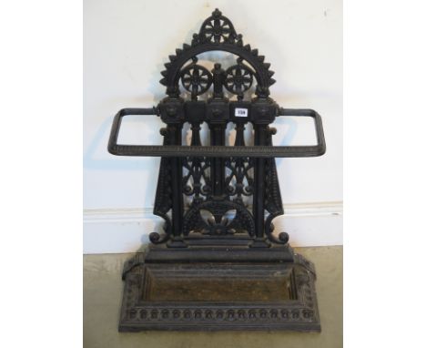 A cast iron umbrella/stick stand - 79cm H x 52cm x 21cm - no obvious damage, sturdy condition 