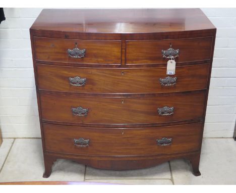 A 19th Century mahogany bow fronted chest with two short over three long drawers, with splayed bracket feet - 106cm H x 106cm