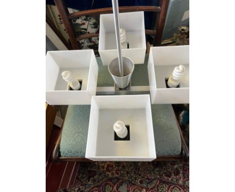 PAIR OF LIGHT FITTINGS BY DAVID HURST, EACH HAVING FOUR RECTANGULAR&nbsp; UPSTANDING PLASTIC SHADES