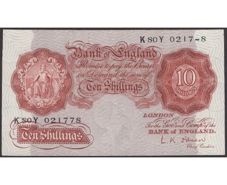 ERROR: Bank of England, Leslie K. O’Brien, 10 Shillings, 21 November 1955, serial number K80Y 021778, the penultimate numeral