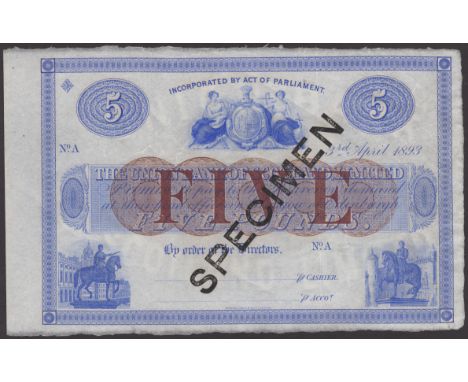 Union Bank of Scotland, specimen £5, 3 April 1893, no serial number, black SPECIMEN stamp, light handling, extremely fine and