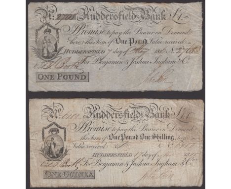 Huddersfield Commercial Bank, for Benjamin & Joshua Ingham & Co, 1 Guinea, 17 November 1815, serial number 6180, also £1, 7 M