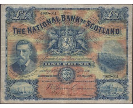 National Bank of Scotland Limited, £1, 15 May 1917, serial number J965-041, Samuel and one other manuscript signature, pinhol