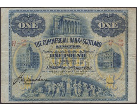 Commercial Bank of Scotland Limited, £1, 2 January 1913, serial number 19/G 52/83, Mackay and one other manuscript signature,