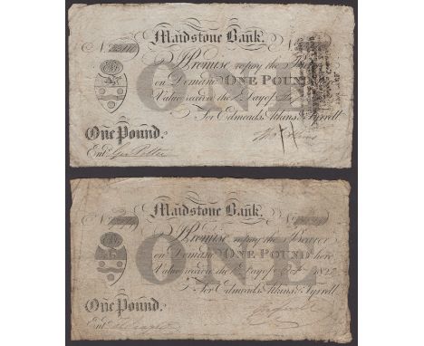 Maidstone Bank, for Edmeads, Atkins & Tyrrell £1 (2), 10 October 1825, serial number 7974, 1 September 1825, serial number 33