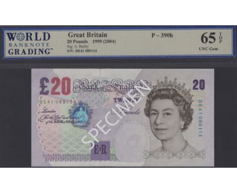 Bank of England, Andrew J. Bailey, £20, 15 March 2004, serial number DE41 089114, in WBG holder 65 TOP, a rare first run for 