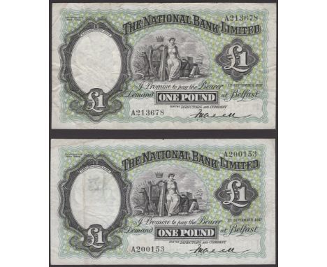 The National Bank Limited, £1 (2), 1 September 1937, serial numbers A200153 and A213678, Green signatures, good fine, first w