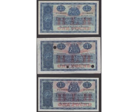 British Linen Bank, £1 (5), 8 June 1931, serial number T063335, specimen £1, 8 April 1944 (final date of issue), 4 June 1956,