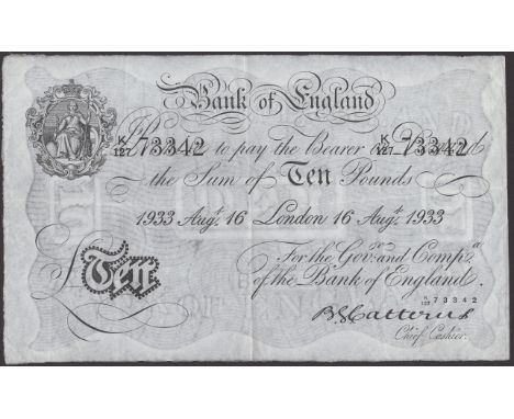 Bank of England, Basil G. Catterns, £10, London, 16 August 1933, serial number K/127 73342, central crease, otherwise a pleas