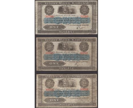 Ulster Bank Limited, £1 (5), 1931, 1932, 1933, 1935 and 1936, serial numbers 482512, 767250, 979322, 1203789 and 1348809, man
