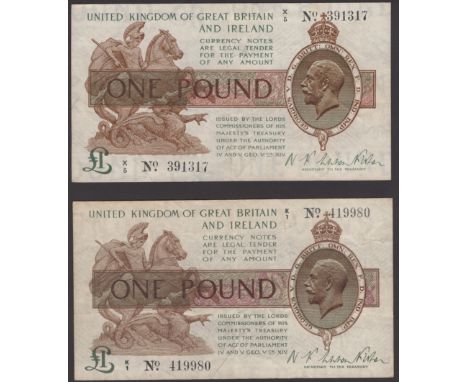 Treasury Series, Warren Fisher, £1 (2), 30 September 1919, serial numbers K/1 419980 and X/5 391317, second with pinholes, ot