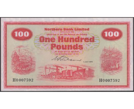 Northern Bank Limited, £100, 1 July 1970, serial number H0007592, Wilson signature, completely original, free from usual graf