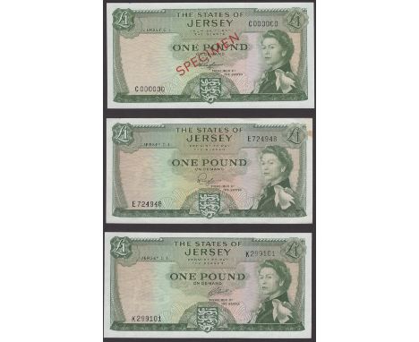 States of Jersey, specimen £1, ND (1963), serial number C000000, Padgham signature, also issued £1, 1963, prefix E, Padgham s