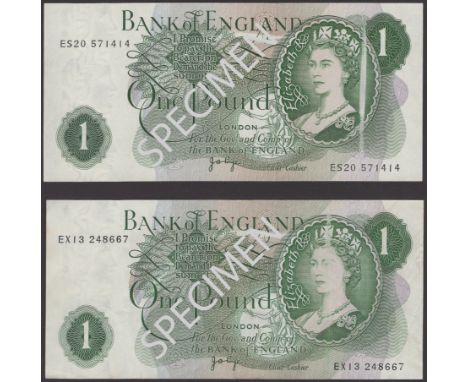ERROR: Bank of England, John B. Page, £1 (2), 1970, serial numbers ES20 571414, and EX13 248667, both with printing error, fi