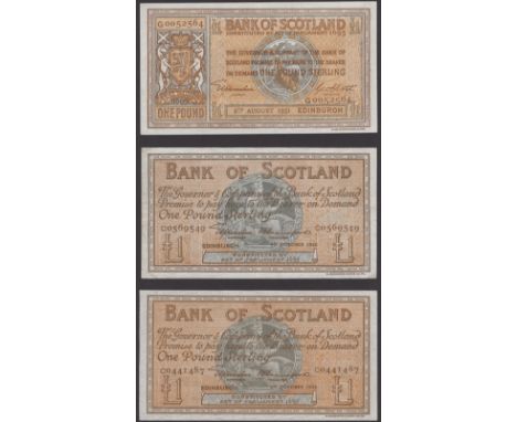 Bank of Scotland, £1 (6), including 6 August 1931, serial number G0052564, Elphinstone and Scott signatures, 4 October 1945 (