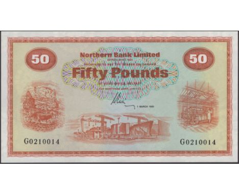 Northern Bank Limited, £50, 1 March 1981, serial number G0210014, Ervin signature, light handling, nevertheless uncirculated 