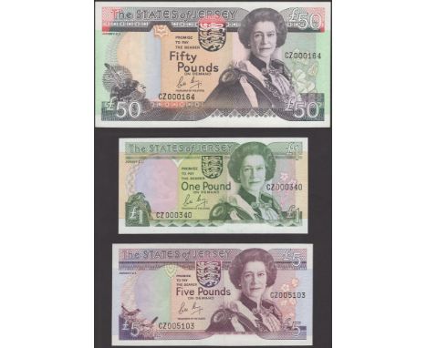 States of Jersey, a full set of replacements from the 1989 issue, comprising £1, £5, £10, £20 and £50, serial numbers CZ00034