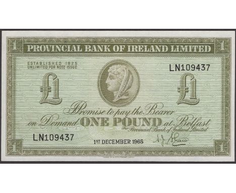 Provincial Bank of Ireland Ltd, £1, 1 December 1965, serial number LN109437, Shaw signature, light handling, about uncirculat