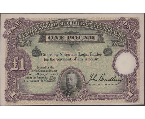 Treasury Series, John Bradbury, fully printed proof on thin card for £1, ND (c.1915-1917), black, purple and green, portrait 