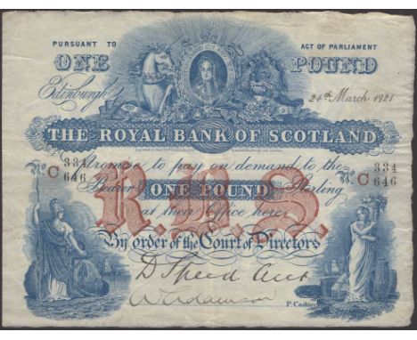 Royal Bank of Scotland, £1, 24 March 1921, serial number C 334/646, Speed and one additional manuscript signature, an excepti