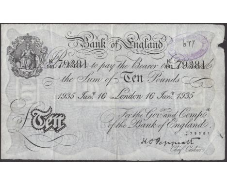Bank of England, Kenneth O. Peppiatt, £10, London, 16 January 1935, serial number K/141 79381, bank stamps, very fine EPM B24