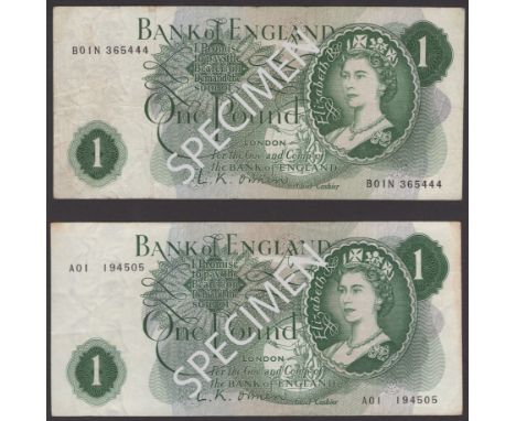 Bank of England, Leslie K. O’Brien, £5, 21 February 1957, prefix A01 (first run), £5, prefix E37 (last run), £1 (2), prefixes