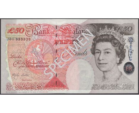 Bank of England, Merlyn V. Lowther, £50, 1999, serial number J01 999938, uncirculated and a first run for series EPM B385 £12