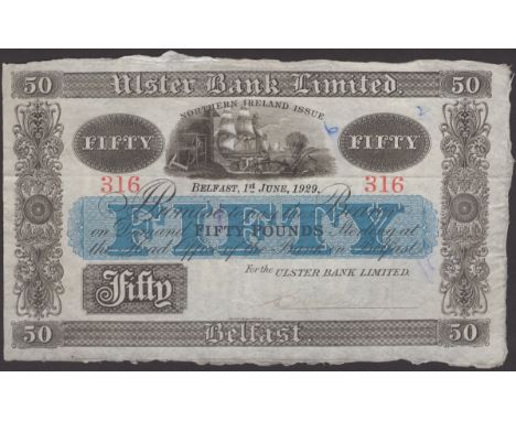 Ulster Bank Limited, £50, 1 June 1929, serial number 316, manuscript Lester signature, manuscript Lester signature, minor gra