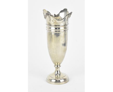An Elizabeth II silver vase by Adie Brothers Ltd, Birmingham 1953, of oblong form with faceted body and everted rim with moul