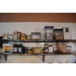 Sea salt, cocoa powder, and miscellaneous on four shelves