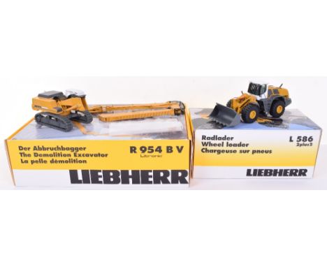 NZG (Germany) Liebherr L586 2 plus 2 Wheel Loader, No 689, in mint boxed condition and a Conrad (Germany) 2839 Liebherr R954 