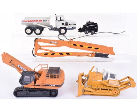 Four Conrad (Germany) Unboxed Construction Models, Case CX800 demolition excavator (fixing pin on boom)  Liebherr 752 Crawler