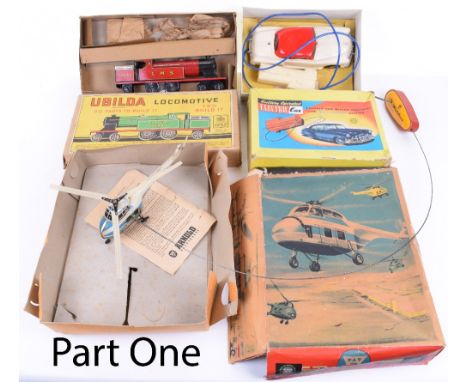 Quantity Of Miscellaneous Toys , including boxed Chad Valley Ubilda Locomotive, boxed Battery operated Marx electric car, box