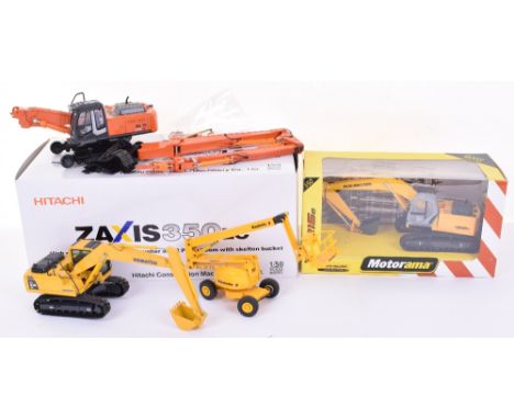 NZG (Germany) Komatsu PC 450 LC Hydraulic Excavator, NZG No 453 Haulotte HA 20 PX Access platform, both 1:50 scale, in excell