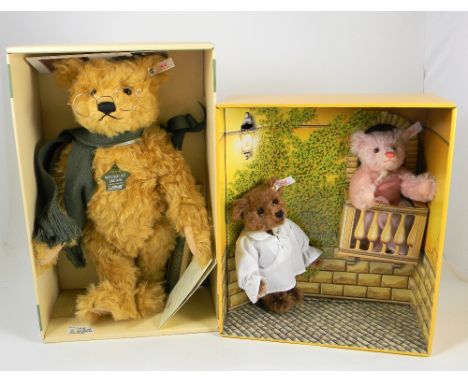 Two Steiff Limited Editions for Harrods College Bear 1996 and Romeo & Juliet set, 653162 College Musical Bear, 44cm, white ta