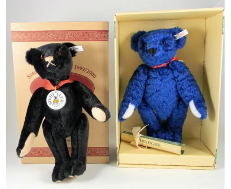 : Two Steiff Limited Editions Teddy Black 1912 and Teddy blue 1996, 420160 Teddy Bear 1912, black 1999 Club Edition, 35cm, wh