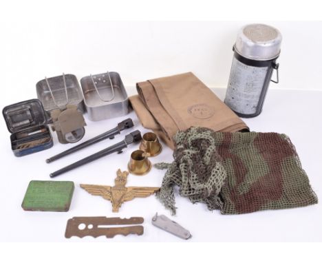 Selection of WW2 British Military Equipment, consisting of 1942 dated ground sheet; 1943 dated Thermos flask with remains of 