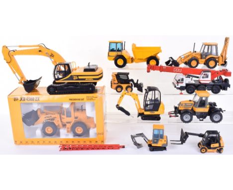Ten Joal (Spain) Construction Models, including: Boxed JCB 456B ZX Loader, unboxed JCB JS 330L hydraulic excavator, JCB 4CX S