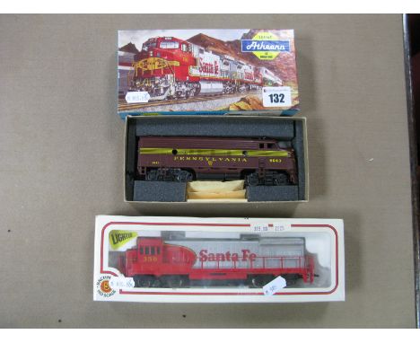 Two 'HO' American Outline Locomotive, a GE U236B Diesel - 'Santa Fe' by Bachmann, boxed and F7A Super Power - 'Pennsylvania' 