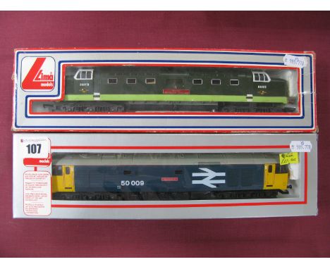 Two Lima "OO" Gauge Locomotives, Class 50 Diesel Locomotive R/No. 50 009 'Conqueror', BR blue large logo livery, Class 55 Die
