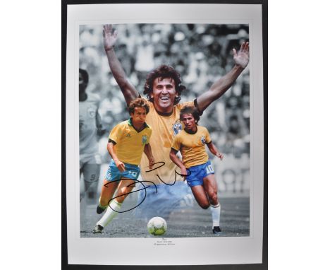 Zico - Brazilian Footballer - large format 16x12" autographed montage print. Signed in black ink to a light area of the image